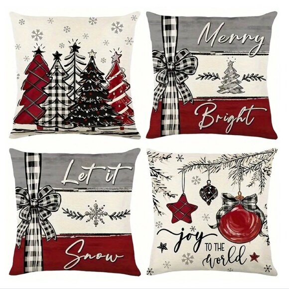 Let It Snow Joy to the World Merry & Bright 4 Pk Pillow Covers NWT - Picture 1 of 3